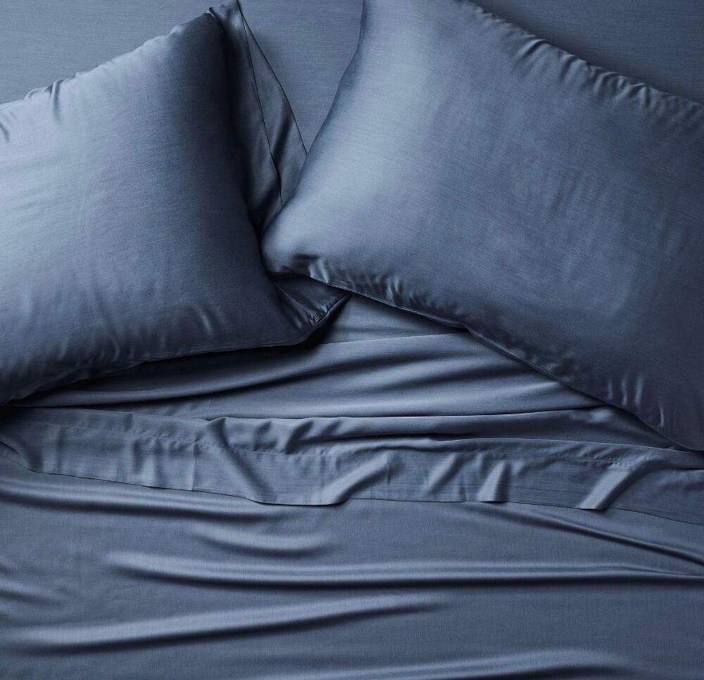 Casaluna Queen 400 Thread Count Rayon from Bamboo Sheet Set Dark Mineral Blue